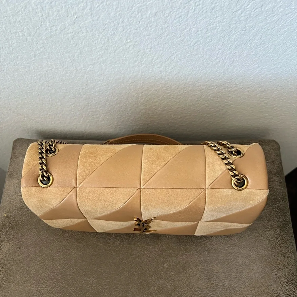 Saint Laurent Quilted Patchwork Leather Shoulder Bag in Beige - Picture 2 of 11